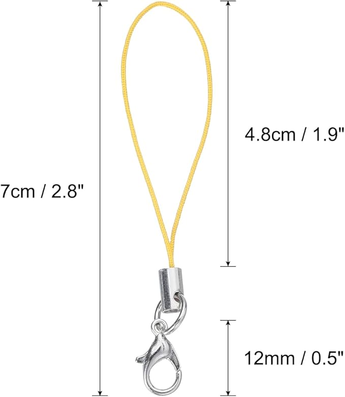 HARFINGTON 100Pcs Clasp Cords Clasp Strap Lanyard Charm Short Finger Rope with Lobster Clasp for Cellphone Cases Keychain DIY Jewelry Making, Dark Yellow