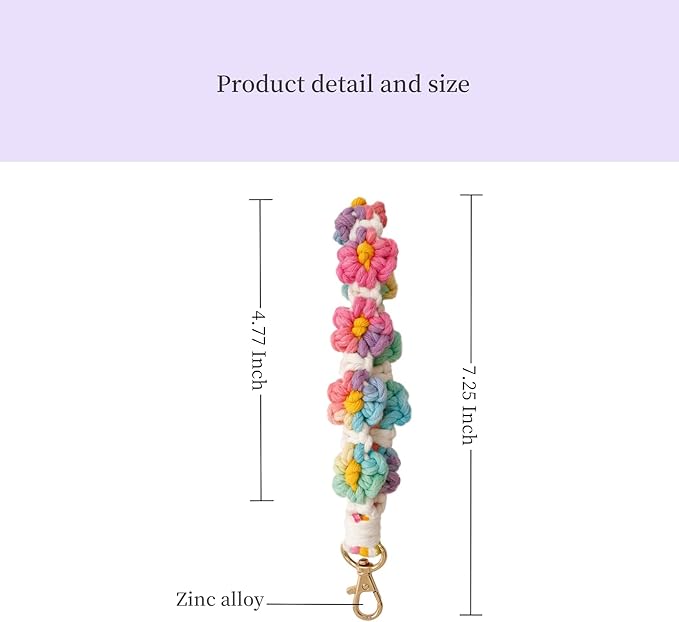 Boho Keychain Handmade Keychain Wristlet Key Chain Wrist Lanyard for Keys Cute daisy keychain for Women