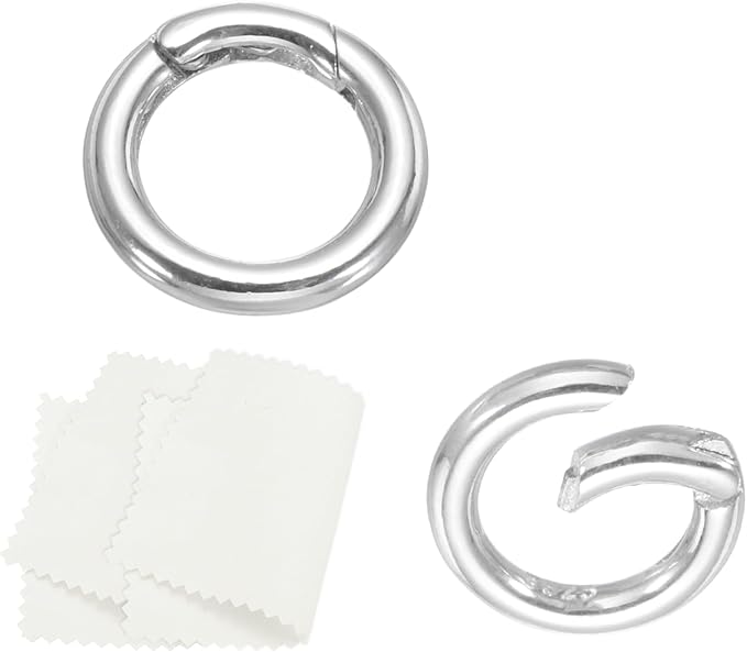 PATIKIL 11.6mm 925 Sterling Silver Spring Gate Rings, 2Pcs Round Spring Clasps Necklace Enhancer Shortener Closures Connector for Jewelry Making Necklaces DIY, Silver Tone