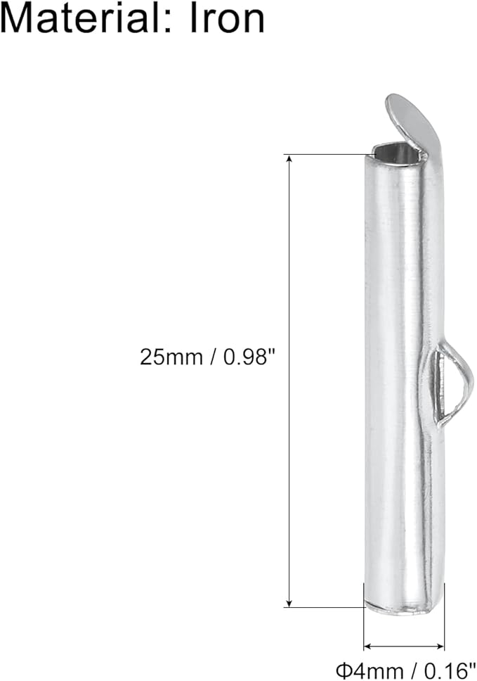 uxcell 100Pcs Slide on End Clasps, 25mm Tube Ball Bead Slider Crimp Ends for Multi-Strand DIY Craft Making, Silver Tone