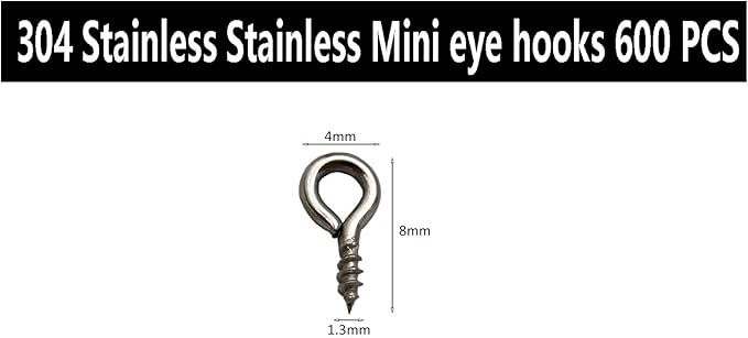 600 Pcs (304) Stainless Steel Small Screw Eye Pin 4mm x 8mm Eyelet Hook for Jewelry Tiny Screws Hooks Ring