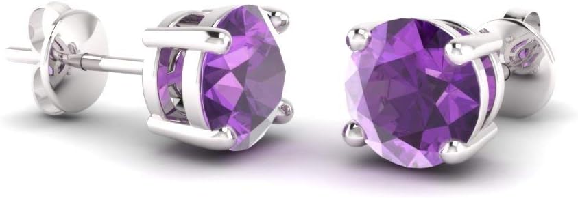 Diamondere Natural and Certified Gemstone Solitaire Stud Earrings in 14K White Gold | 0.85 Carat Earrings for Women