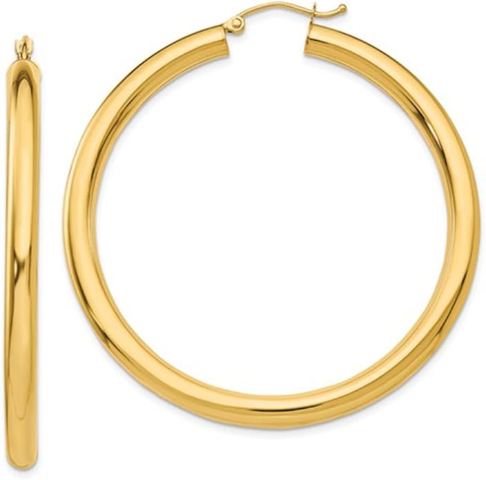 14K Gold Hoop Earrings, 4mm Thick