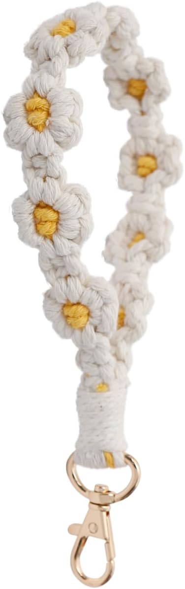 Boho Keychain Handmade Keychain Wristlet Key Chain Wrist Lanyard for Keys Cute daisy keychain for Women