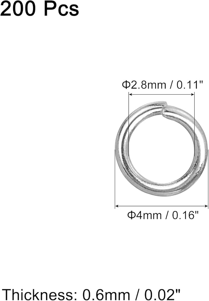 uxcell 200Pcs Open Jump Rings, 4mm 316 Stainless Steel O Rings, Split Rings Circle Clasp Connecting Rings for Jewelry Making Supplies Necklace Repair, Silver