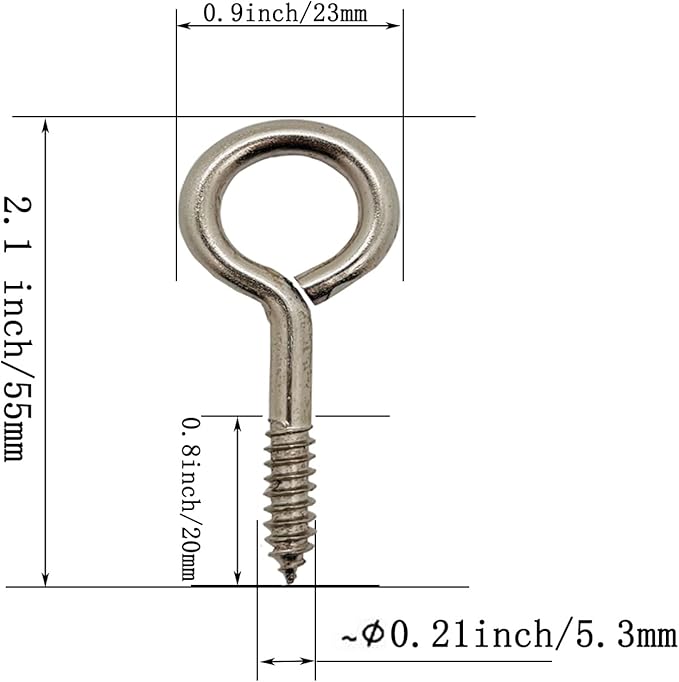 Screw Eyes, 2 Inch Metal Eye Hook, Zinc Plated Self Tapping Screw Hooks Ring, Eyelet Screws Silver 30 Pcs