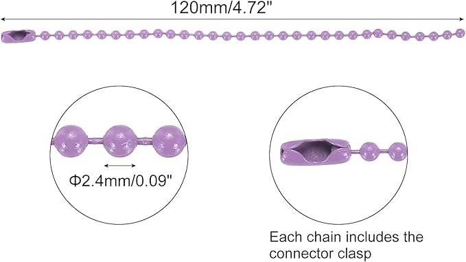 MECCANIXITY 30Pcs 5 Inch Ball Bead Chain, Metal Ball Chain with Connectors for Keychain Hanging Ornament Tag Jewelry Necklace Christmas Decoration,Purple