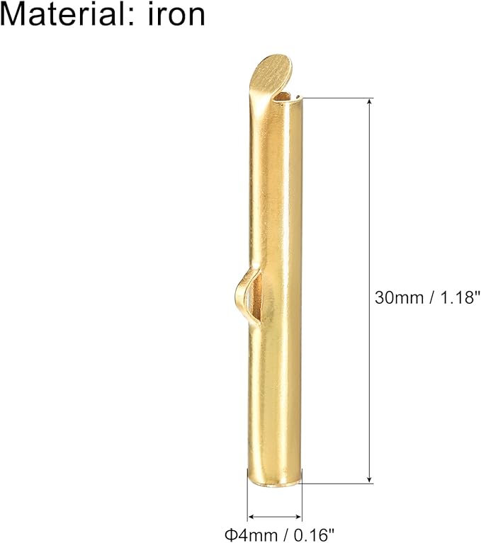 uxcell 100Pcs Slide on End Clasps, 30mm Tube Ball Bead Slider Crimp Ends for Multi-Strand DIY Craft Making, Light Golden