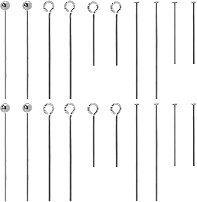 Jewelry Making Head Pins and Eye Pins Set, 1000 Pieces, Stainless Steel, Mixed Finishes (Silver)