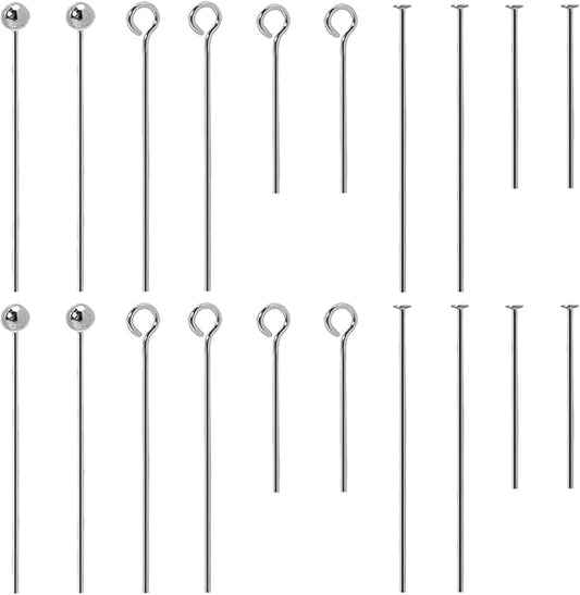 Jewelry Making Head Pins and Eye Pins Set, 1000 Pieces, Stainless Steel, Mixed Finishes (Silver)
