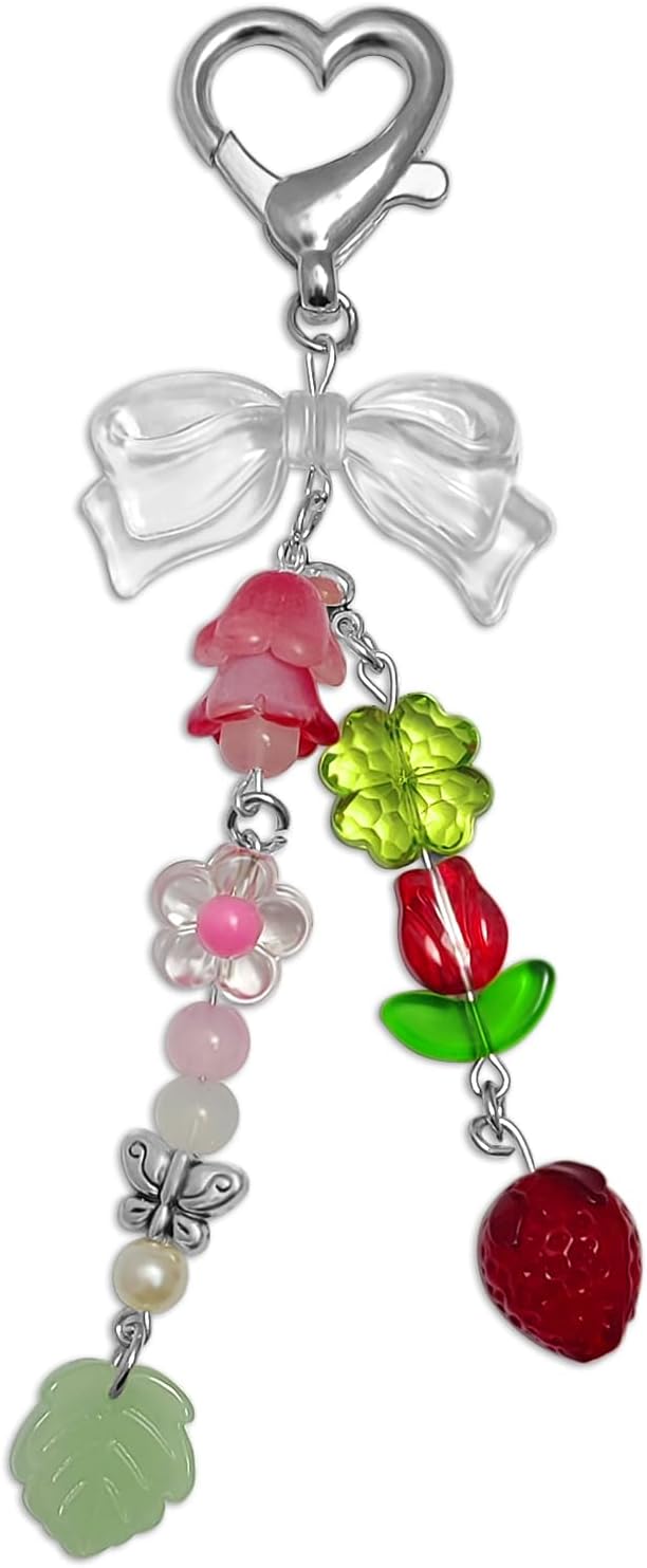 Keychain Bag Accessories Cute Cherry Strawberry Flower Keychains Accessories Decor for Keys Bags Purses Gift