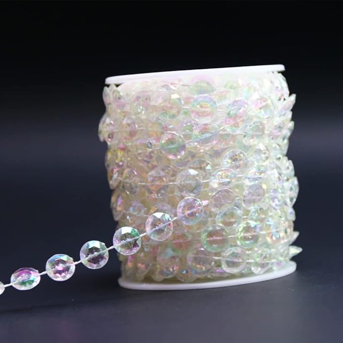 33ft Sparkling Crystal Chains Garland -Chandelier Prism Octagon Beads Chain Ornaments Acrylic Hanging Decor for Christmas Tree, Wedding Arch, Window Curtain, Party Ceiling DIY Jewelry Decration