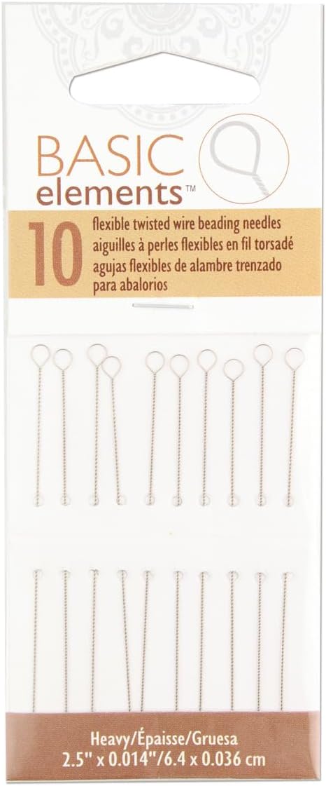 The Beadsmith Basic Elements Twisted Wire Needles – Heavy Flexible Beading Needle, Pack of 10, Large Round Eye and Easy to Thread – Collapsible Eye Holds Threads – Use for Pearl Knotting and Silk Cord