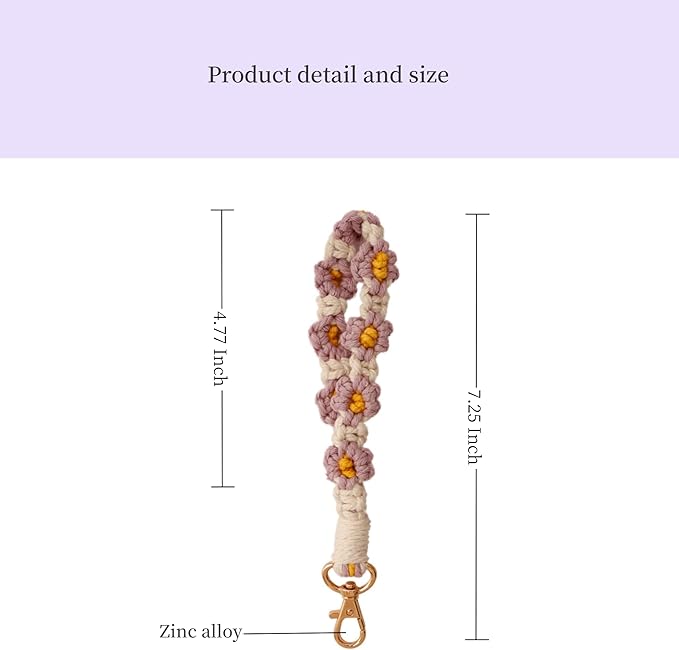 Boho Keychain Handmade Keychain Wristlet Key Chain Wrist Lanyard for Keys Cute daisy keychain for Women