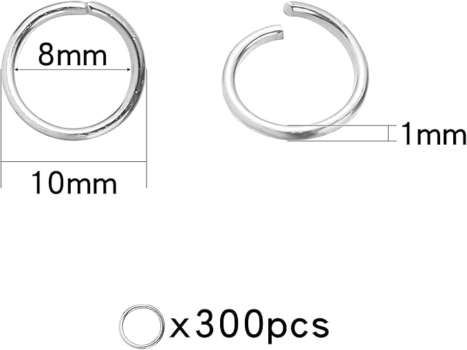 300Pcs 10mm Open Jump Rings Silver Plated Jump Rings for Jewelry Making Single Ring Bulk for DIY Craft Earring Necklace Bracelet Pendant Choker Jewelry Making Findings and Key Ring Chain