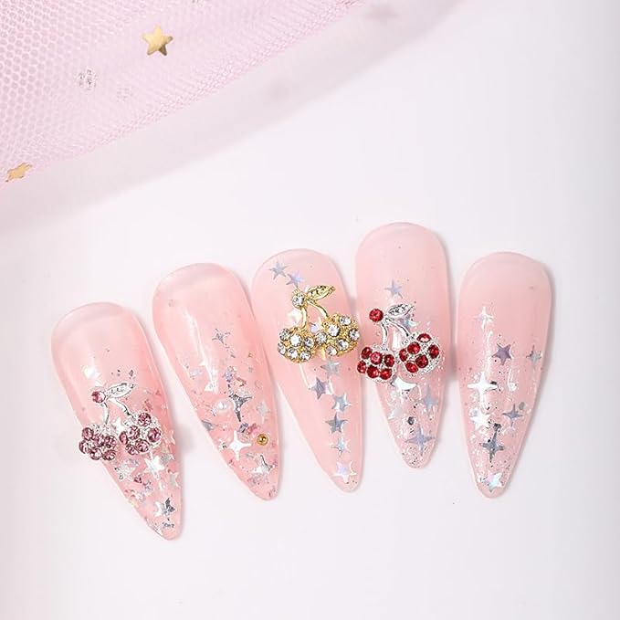24PCS Nail Charms Y2k Alloy Nail Art Rhinestone Charms 3D Heart Bow Butterfly Charm with Rhinestones Cherry Nail Gems Shiny Jewelry Nail Decorations Accessories Supplies (SS)