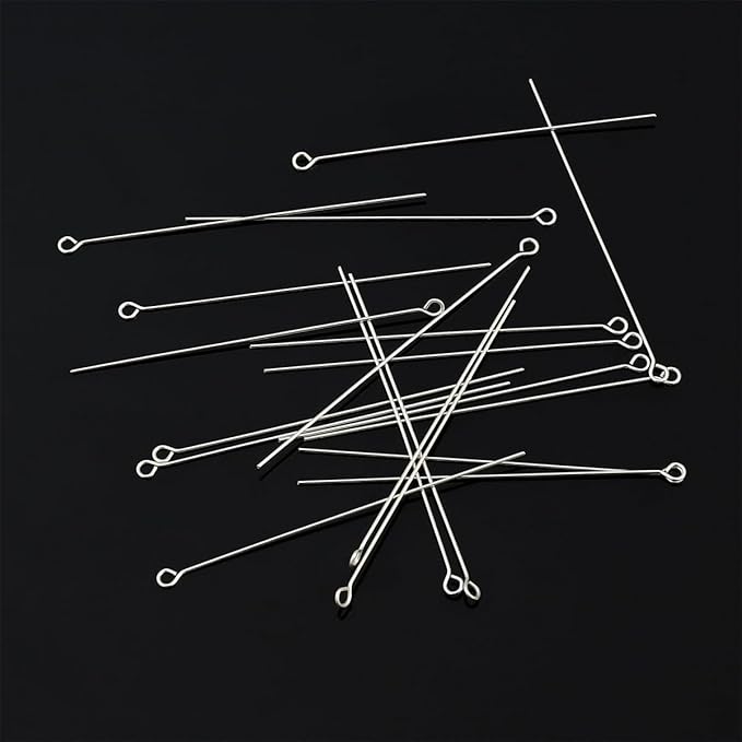 925 Sterling Silver Open Eye Pins 0.5x50mm 20pcs for Jewelry Making Findings