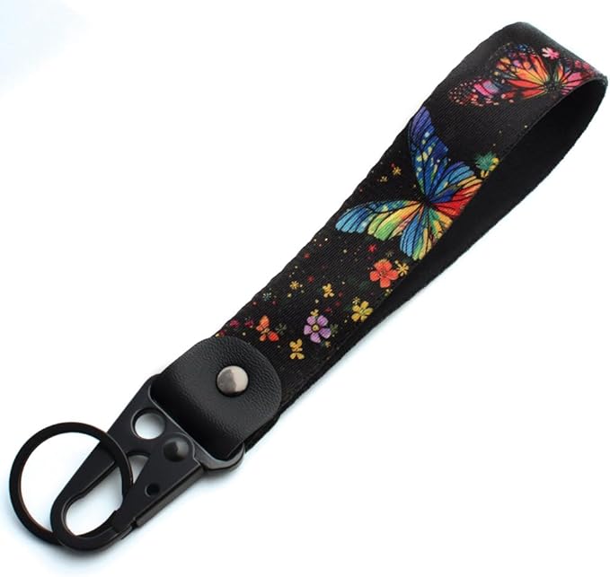 2 Pcs Classic Black & Floral Keychain Wristlet Lanyard for Women couples, Flower Wristlet Strap for Keys Hands-Free Wearable