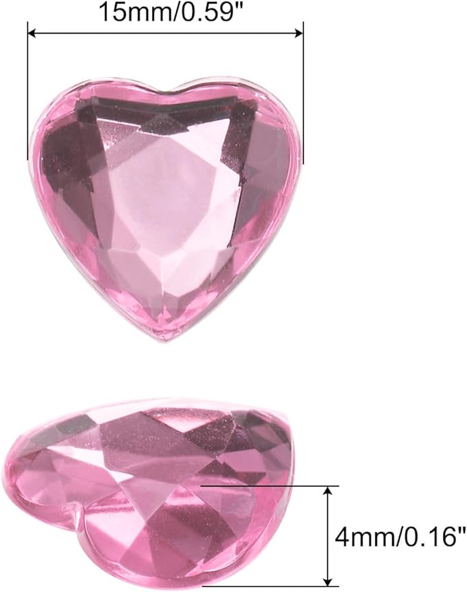 MECCANIXITY 40 Pcs Acrylic Heart Rhinestone 15mm Flat Back Plastic Gems Jewelry Stickers for Craft Bead Face Painting Costume Jewelry Making, Light Pink