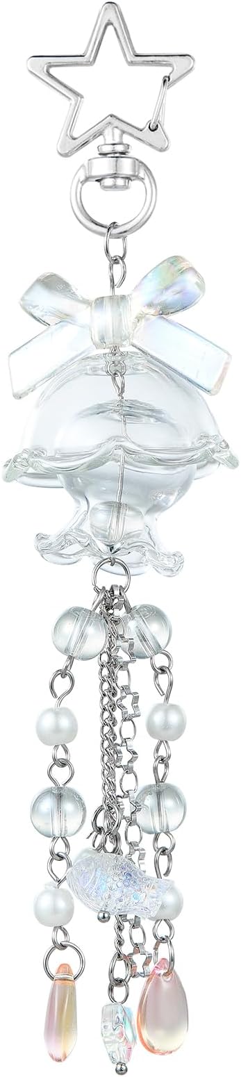 Cute Multicolor Jellyfish Keychains for Women Acrylic with Bow Purse Bag Charms for Backpacks Handbag Decorations