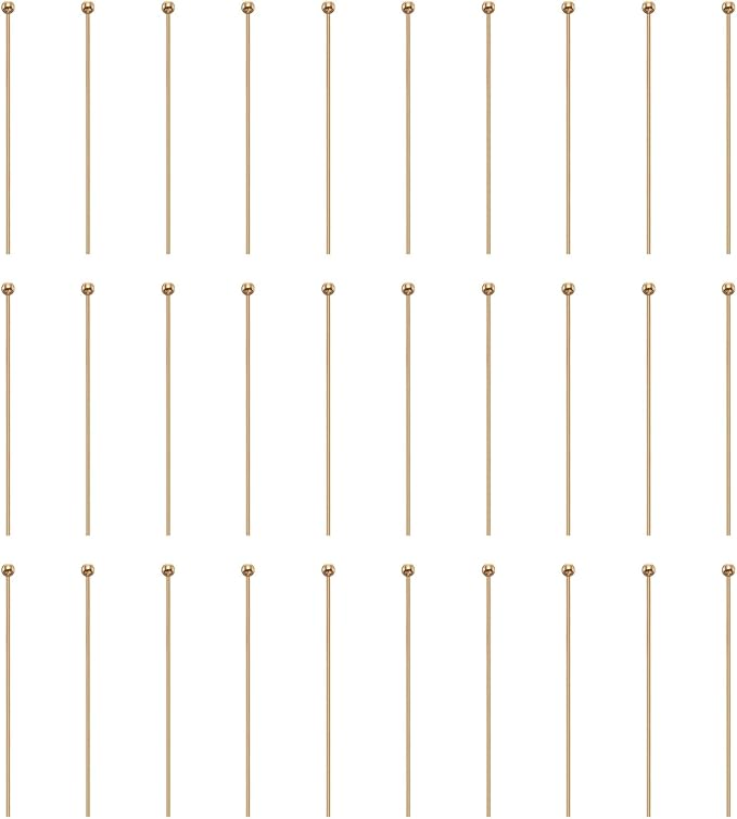 HARFINGTON 100pcs Ball Head Pins 1.38" 35mm Round Head Pins for Earring Pendant Necklace Bracelet Charm Jewelry Making Findings DIY Craft, Champagne Gold