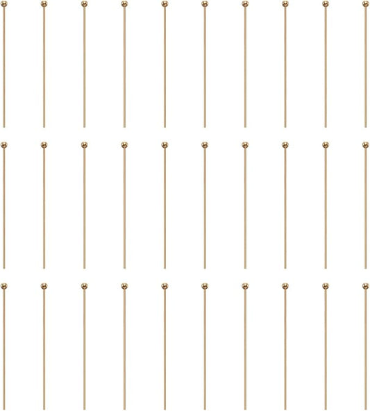 HARFINGTON 100pcs Ball Head Pins 1.38" 35mm Round Head Pins for Earring Pendant Necklace Bracelet Charm Jewelry Making Findings DIY Craft, Champagne Gold