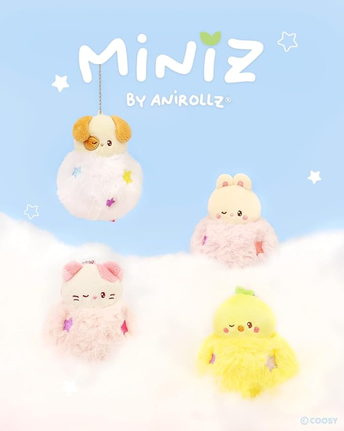 Anirollz Miniz Plush Charm Cute Stuffed Animal Keychain Kawaii Mini Bag Accessory Collectible Pocket Toy for Kids & Adults
