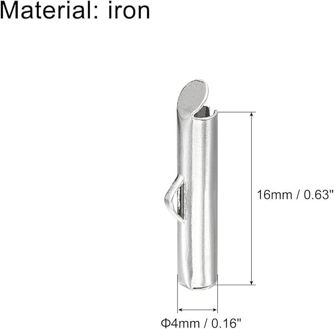 uxcell 100Pcs Slide on End Clasps, 16mm Tube Ball Bead Slider Crimp Ends for Multi-Strand DIY Craft Making, Silver White