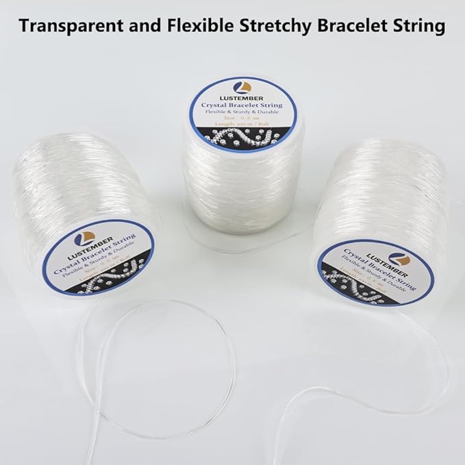 0.8 mm Stretchy Bracelet String, 3 Rolls Durable Elastic String, Clear Bead Cord for Bracelets, Necklaces, Beading, and Jewelry Making (300 m)