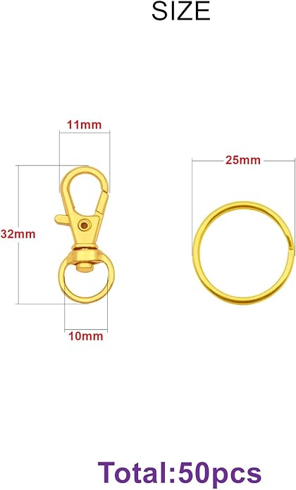 Swivel Snap Hooks with Split Key Rings Premium Metal Silver Lobster Claw Trigger Clasps for Keychain Clip Lanyard Bag Purse Tag Jewelry Making Crafts
