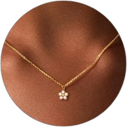 Luxval Diamond Pendant Gold Necklace for Women，Dainty 18k Gold Plated Choker Necklaces Simple Gold Jewelry Gifts for Women Girls