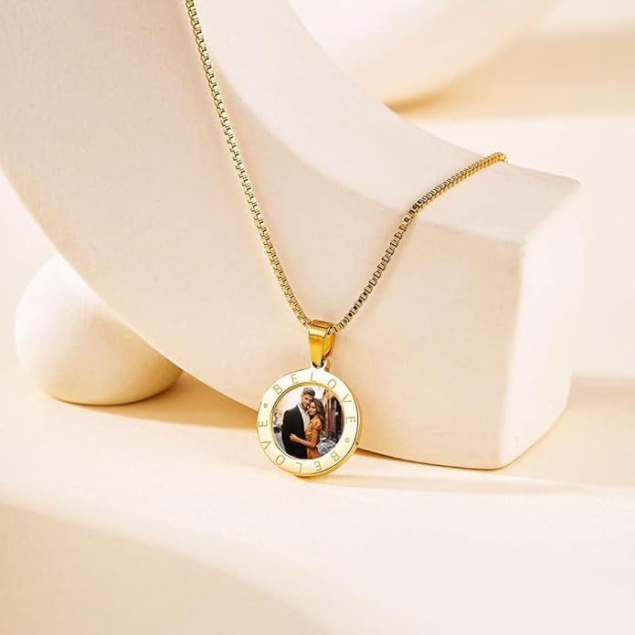 CLYLIFE Picture Necklace Personalized Photo,Custom Disc/Heart Pendant for Men Women Dad Mom Customized Necklace with Chain Photos Memorial Gifts for Mother's Day, Birthday, Anniversary