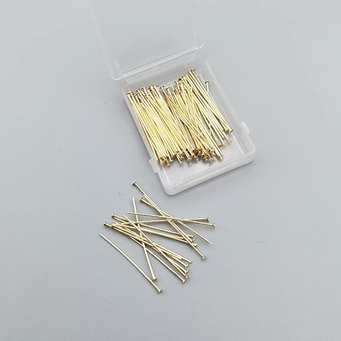 INSPIRELLE 100PCS Gold Plated Brass Flat Head Pins 22 Gauge Satin Pins for DIY Jewelry Making Findings - 25mm (1 Inch) Long