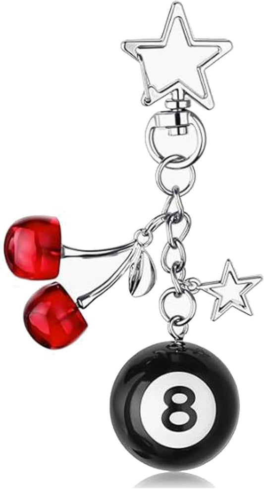 Lucky Dice Cherry Magic 8 Ball Keychain Billiard Ball Star Cherry Bags Charms Cute Y2k Keychain for Women Men