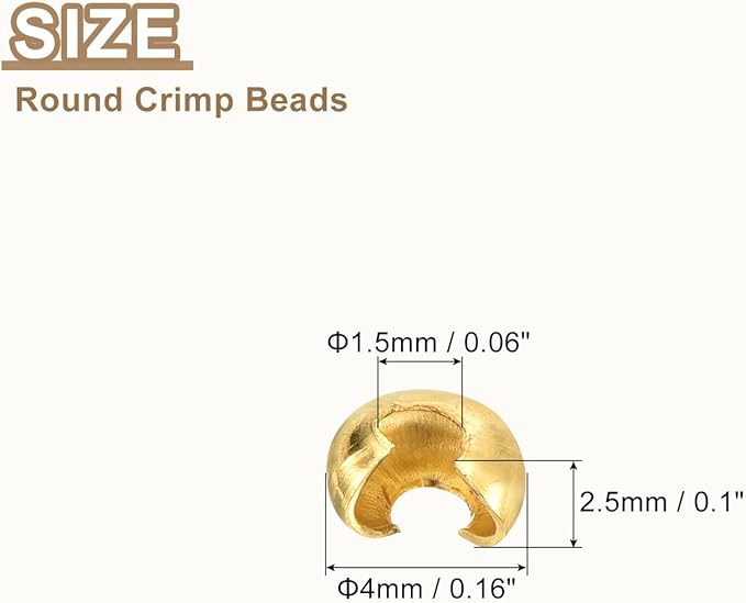 uxcell 100pcs Crimp Bead Covers, 3mm/0.12" Half Round Open Crimp Beads Knot Cover Metal Small Loose Beads End Tip for Bracelet Jewelry Making Craft DIY, Gold