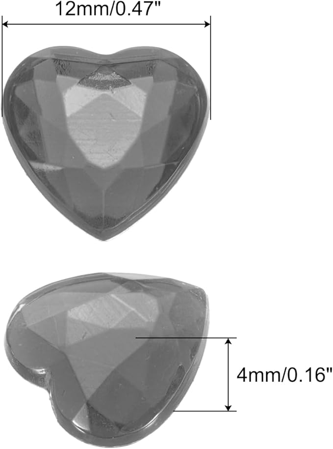 MECCANIXITY 40 Pcs Acrylic Heart Rhinestone 12mm Flat Back Plastic Gems Jewelry Stickers for Craft Bead Face Painting Costume Jewelry Making, Transparent Grey