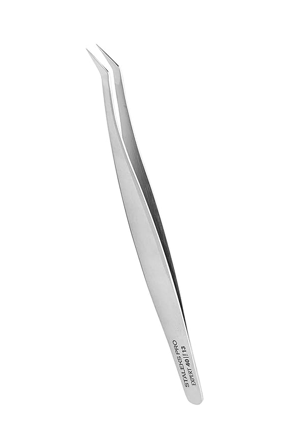 Staleks Pro Professional Eyelash Tweezers EXPERT 40 Type 13 – L-Shaped 40° Tip – Stainless Steel – For Volume Eyelash Extensions 2D–8D
