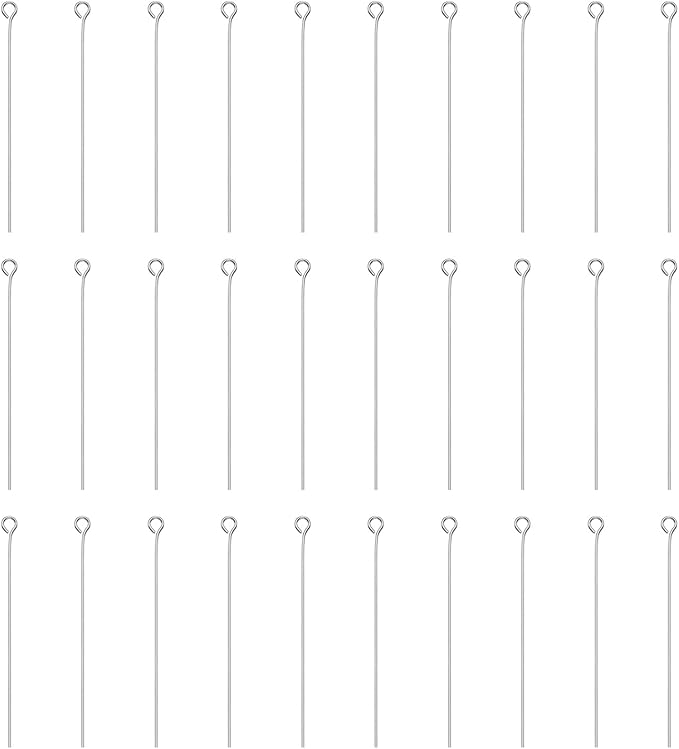 HARFINGTON 100pcs Open Eye Head Pins 1.97" 50mm Mini Metal Wire Eye Pins Beading Small Needles Bulk for Earring Pendant Necklace Bracelet Charm Jewelry Making Findings DIY Craft, Silver Tone
