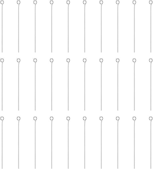 HARFINGTON 100pcs Open Eye Head Pins 1.97" 50mm Mini Metal Wire Eye Pins Beading Small Needles Bulk for Earring Pendant Necklace Bracelet Charm Jewelry Making Findings DIY Craft, Silver Tone