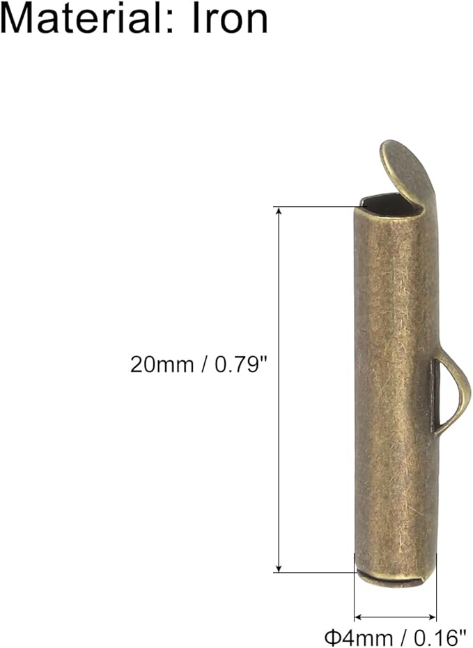 uxcell 100Pcs Slide on End Clasps, 20mm Tube Ball Bead Slider Crimp Ends for Multi-Strand DIY Craft Making, Bronze Tone