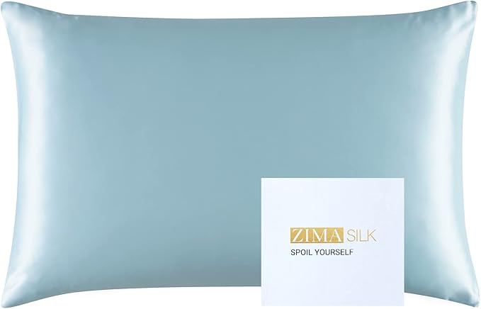 ZIMASILK 25 Momme 100% Pure Mulberry Silk Pillowcase for Hair and Skin Care, Highest Grade 6A Pillow Cases for Women, Long-Lasting Durablity, Gift for Women Men, 1Pc (King 20"x36", Light Blue)