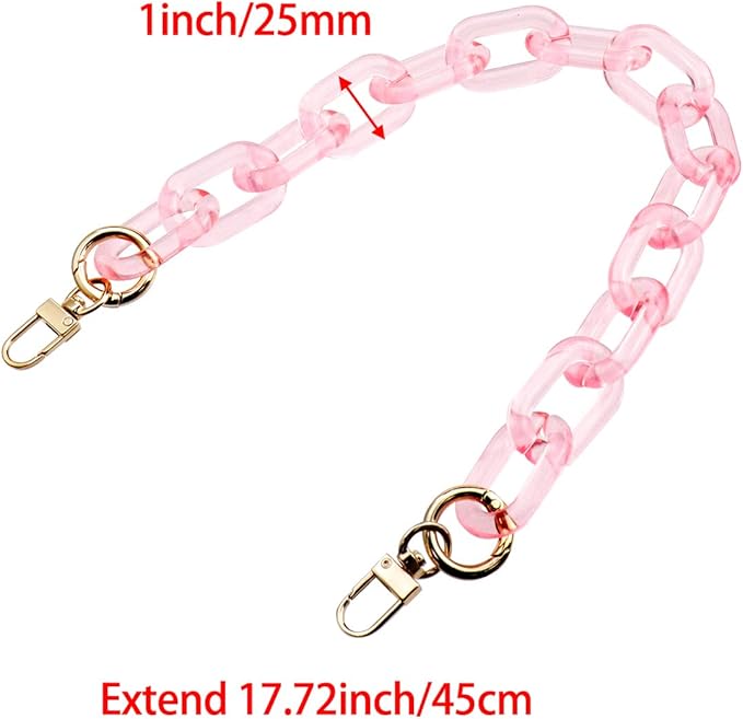 Purse Strap Bag Chain 17 Inch Resin Shoulder Strap Handbag Decoration Chain Bag Charms Accessories, Clear Pink