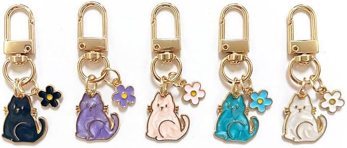Cat Keychain For Women, Enamel Flower Shell Pearl Colorful Flow Hemp Cartoon Small And Cute Charm Gift Accessories