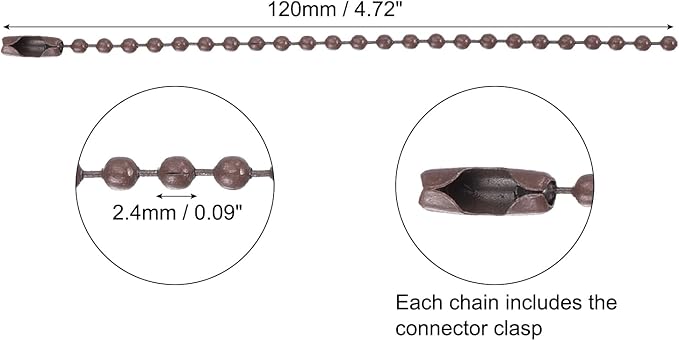 MECCANIXITY 20Pcs 5 Inch 12cm Ball Bead Chain, Metal Ball Chain with Connectors for Hanging Ornament Jewelry Necklace Dog Tag Keychain Christmas Decoration,Coffee