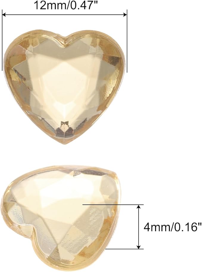MECCANIXITY 40 Pcs Acrylic Heart Rhinestone 12mm Flat Back Plastic Gems Jewelry Stickers for Craft Bead Face Painting Costume Jewelry Making, Light Brown