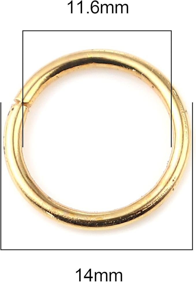 200 Pieces - 14mm Jump Rings Gold Tone Plated - 16 Gauge (1.2mm Thickness)