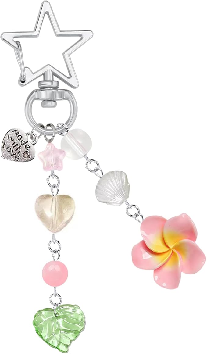 Agromusk Hibiscus Flower Keychain,Cute Y2K Hawaiian Tropical Flowers Keychains Aesthetic Star Summer Beach Decor for Women