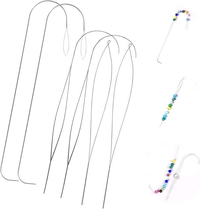 6-Piece Hook Big Eye Beading Needle with Handle, 4.2-5.3-inch Stainless Steel Beading Needle, Suitable for All Kinds of DIY Manual Glass Beads, Beading Machine for Beading Jewelry Technology