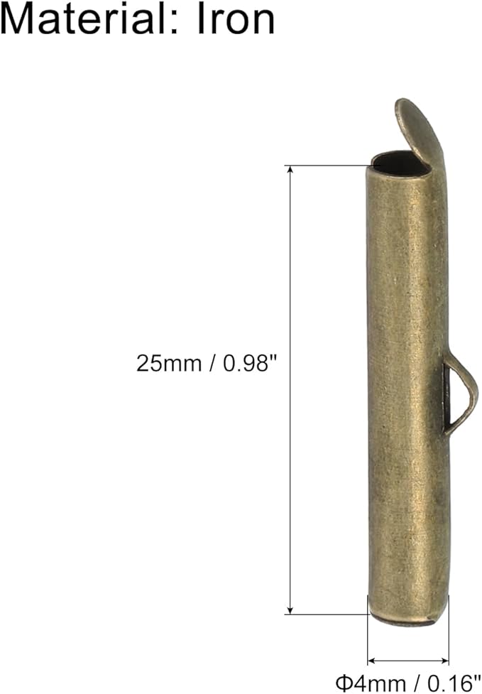 uxcell 100Pcs Slide on End Clasps, 25mm Tube Ball Bead Slider Crimp Ends for Multi-Strand DIY Craft Making, Bronze Tone