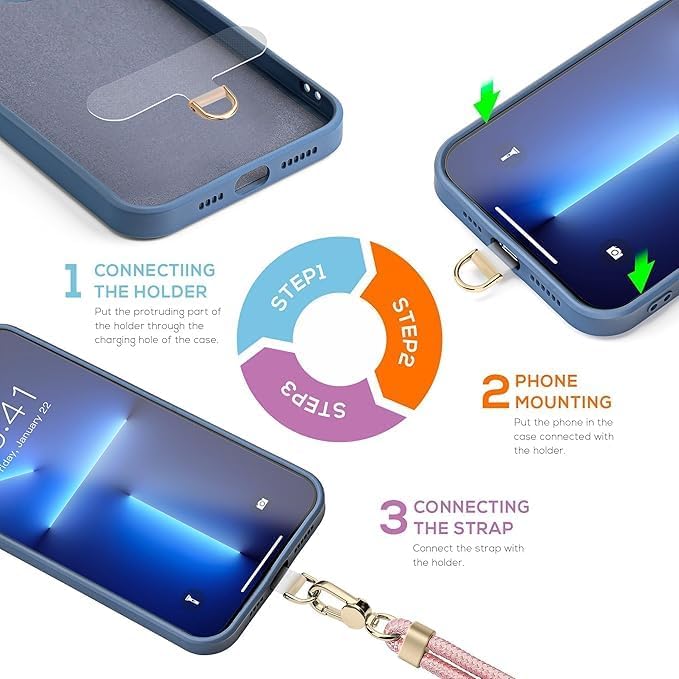 Anti-Theft Phone Lanyard Crossbody & Wrist Strap | 2 Phone Tabs, Secure Lock Design | Universal for All Phones | Adjustable Strap with Premium Metal Buckles | Skin-Friendly Nylon